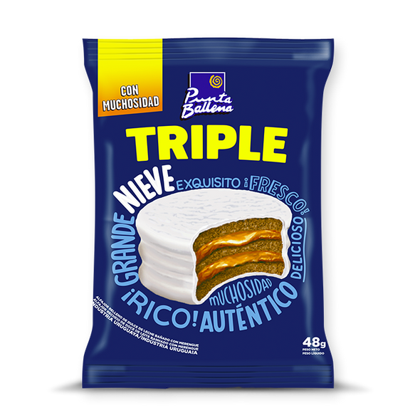 Alfajor Triple Nieve Punta Ballena Alfajor Triple con Recubrimiento de Azúcar y Relleno de Dulce de Leche, 48 g / 1.7 oz