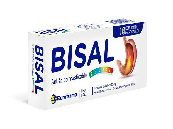 Bisal Comprimido Masticable Antiácido Estomacal Chewable Acid Reduce & Antiacid Tablets (box of 20 units)