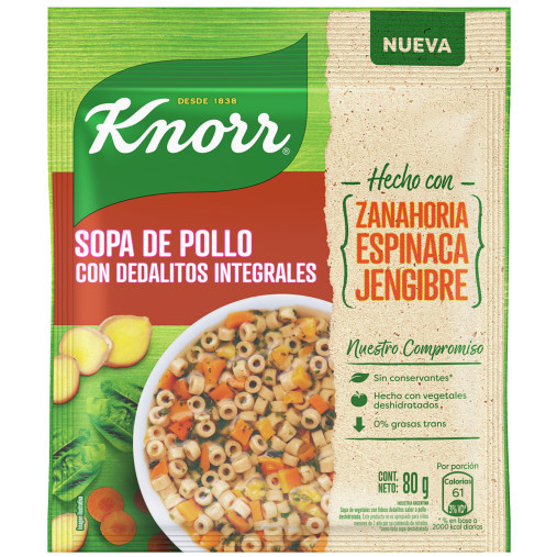 Knorr Sopa Familiar de Pollo con Fideos Dedalitos Integrales, 80 g / 2.82 oz (pack de 3)