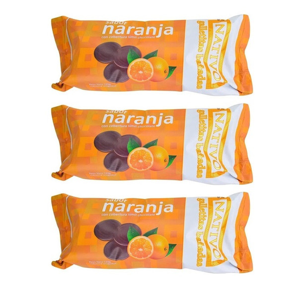 Nativo Galletas de Naranja Bañadas con Chocolate, 120 g / 4.23 oz (pack de 3)