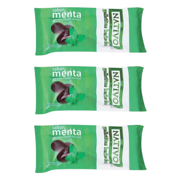 Nativo Galletas Bañadas en Chocolate Sabor Menta, 120 g / 4.23 oz (pack de 3)