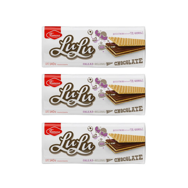 Famosa LuLu Obleas Rellenas de Chocolate Waffle, 140 g / 4.93 oz (pack de 3)