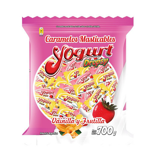 Dropsy Caramelos Masticables Yogurt de Vainilla y Frutilla, 700 g / 24.69 oz