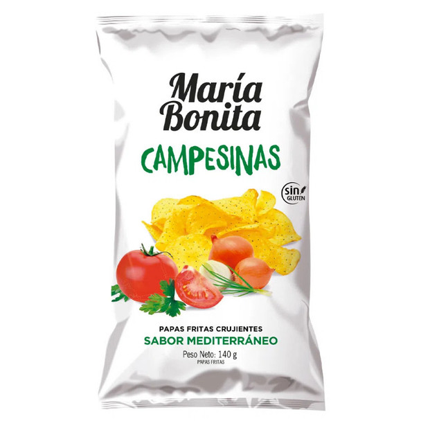 Punta Ballena María Bonita Papas Fritas Campesinas Crujientes Sabor Mediterráneo Sin Gluten, 140 g / 4.93 oz
