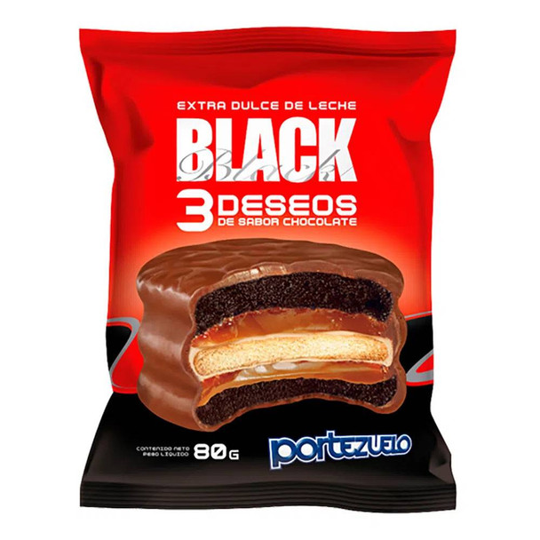 Portezuelo Alfajor Extra Dulce de Leche Black 3 Deseos de Sabor Chocolate, 80 g / 2.82 oz (pack de 6 unidades)