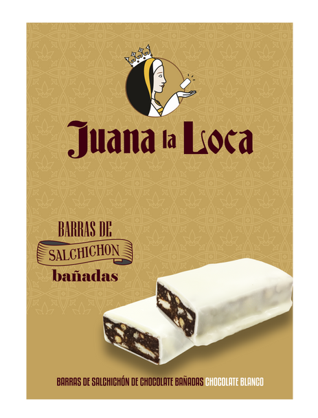 Juana La Loca Chocolate Salchichón Bar Dipped in White Chocolate Barra de Salchichón de Chocolate Bañada en Chocolate Blanco, 35 g / 1.23 oz (box of 18)