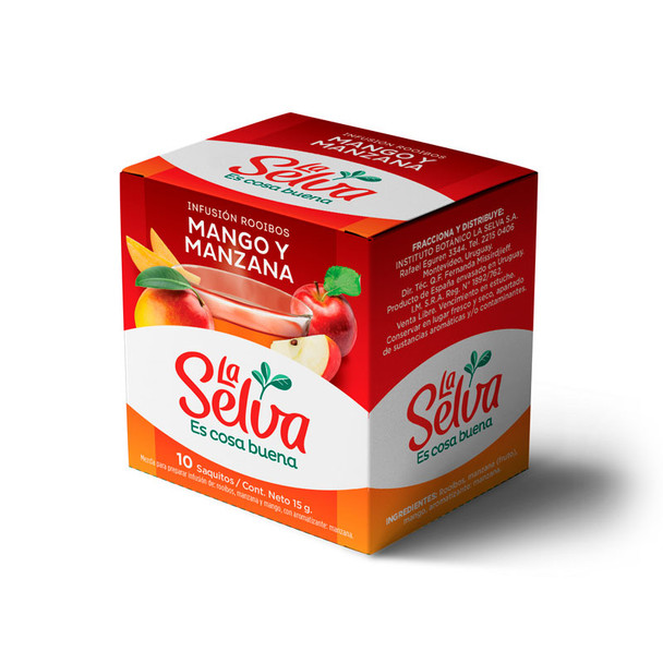 La Selva Tea Infusion Rooibos Mango & Apple Flavor Té de Mango & Manzana en Saquitos, 10 g / 0.35 oz (box of 10 bags)