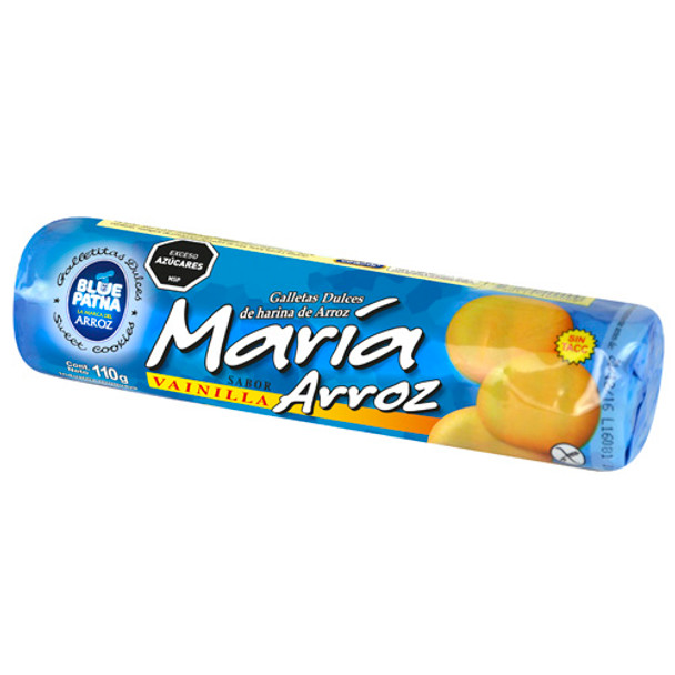 Blue Patna María Arroz Sweet Rice Flour Cookies with Vanilla Flavor Gluten-Free Galletas de Arroz de Vainilla, 110 g / 3.88 oz