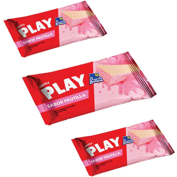 Punta Ballena Waffle Play Strawberry-Filled Sweet Waffle Play Wafers Obleas con Relleno Sabor Frutilla, 100 g / 3.53 oz (pack of 3)