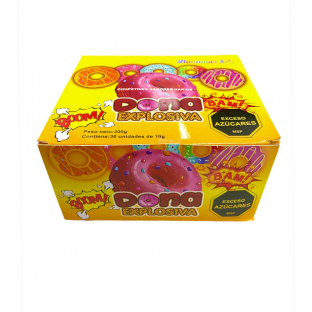 Bonoman Explosive Donut Assorted Flavor Lollipops Chupetines Dona Explosiva (box of 30)