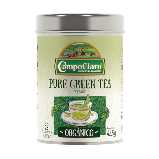 Campo Claro Organic Pure Green Tea, 25-Count - Refreshing Flavor, 42.5 g / 1.5 oz