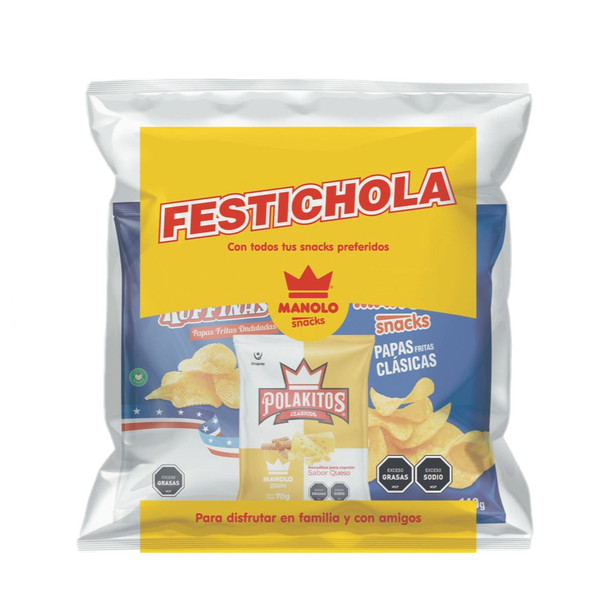 Manolo Snacks Festichola Snack Pack with Polakitos & Potato Chips (3 count)