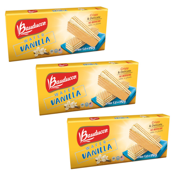 Bauducco Vanilla Wafer Cookies with Vanilla Filling Obleas con Relleno Sabor Vainilla, 140 g / 4.9 oz (pack of 3)