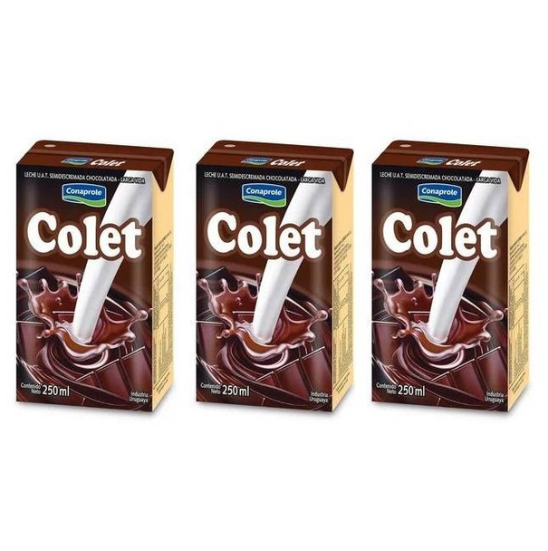 Colet Conaprole Leche Chocolatada Classic Milk Chocolate Apto Celíacos Tetrapack by Conaprole, 250 ml / 8.45 fl oz (pack of 3)