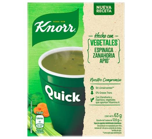 Knorr Quick Ready to Make Soup Vegetales Vegetable with Spinach Carrot & Celery 5 pouches, 63 g / 2.22 oz