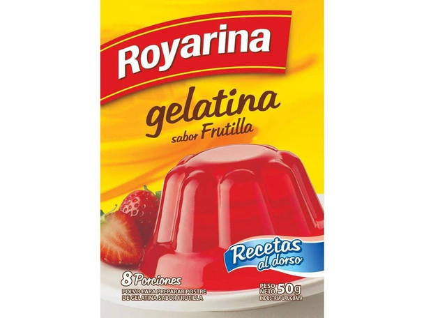 Royarina Strawberry Ready to Make Jelly Gelatina Frutilla Jell-O, 8 servings per pouch 50 g / 1.76 oz