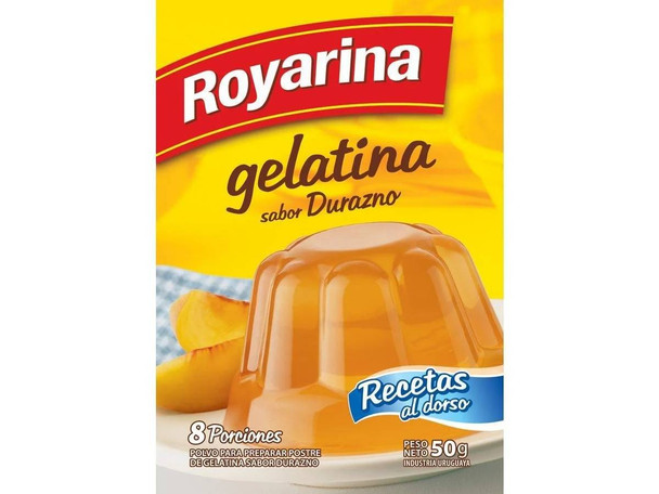 Royarina Peach Ready to Make Jelly Gelatina Durazno Jell-O, 8 servings per pouch 50 g / 1.76 oz