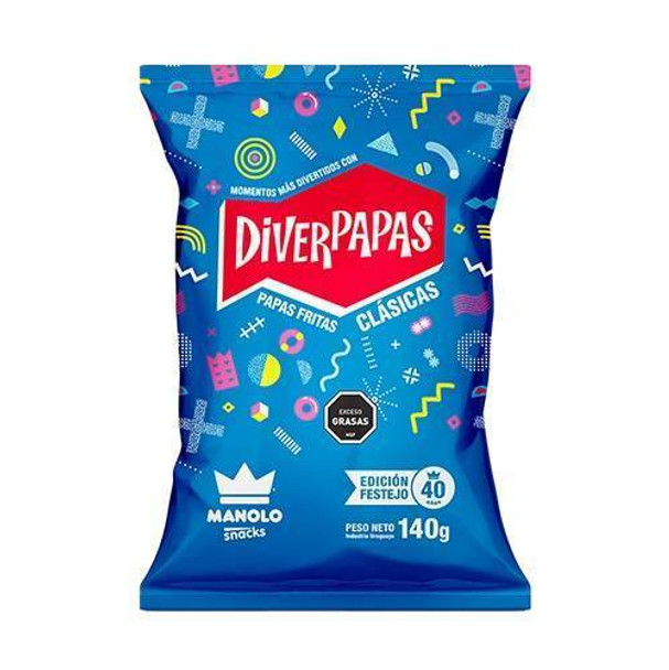 Diverpapas Papas Fritas Clásicas Crunchy Potato Chips Snacks from Uruguay, 140 g / 4.9 oz bag