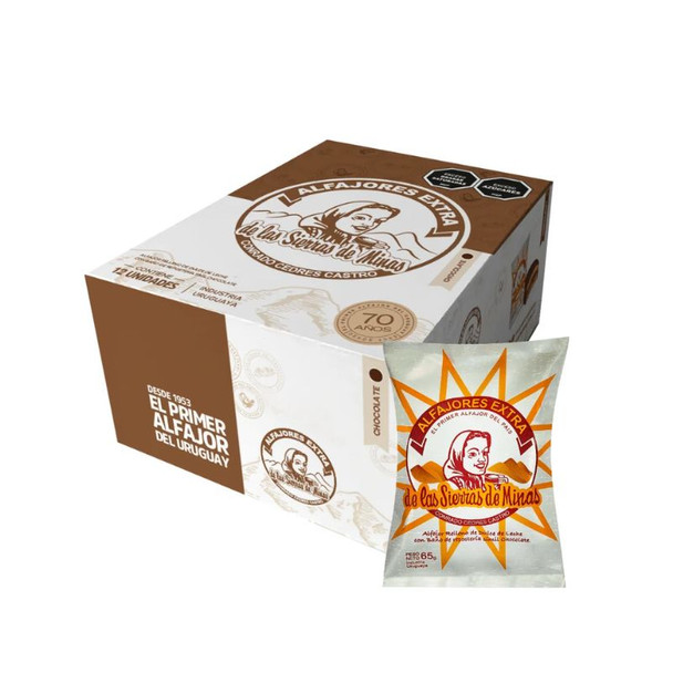 Sierras De Minas Alfajor de Chocolate Milk Chocolate Alfajor Filled with Dulce de Leche - Alfajores From Uruguay, 65 g / 2.3 oz (box of 12)