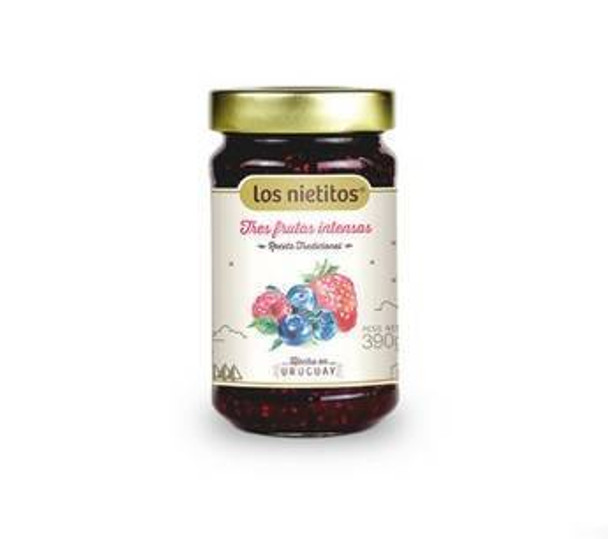 Los Nietitos Mermelada Tres Frutas Intensa Receta Tradicional Intense Strawberry & Berries Marmalade, 390 g / 13.76 oz