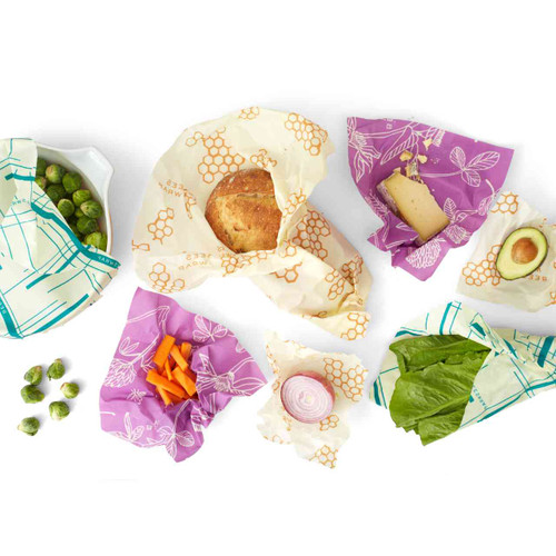 The Bees Wraps Variety Pack wraps bread, cheese, and veggies.