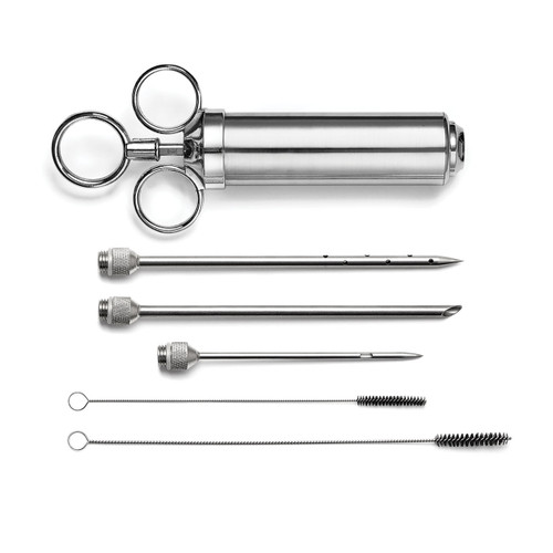 Outset stainless steel marinade injector 6-piece set on a white background