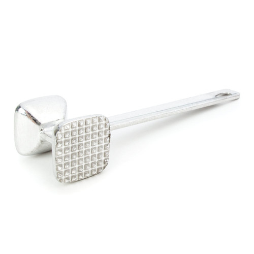 Meat tenderizer mallet and white background