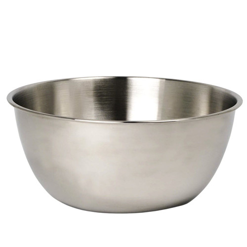 A side view of the RSVP International Endurance 4 Qt Stainless Steel Mixing Bowl.