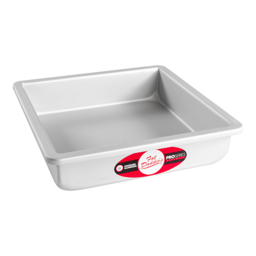 Fat Daddios Anodized Aluminum Square Cake Pan Solid Bottom 8x8x2 with a white background
