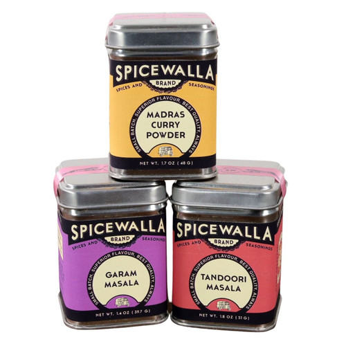 The 3 tins of the Spicewalla Masala Collection stacked