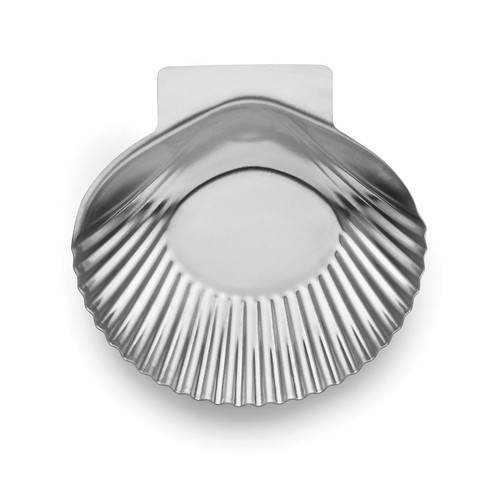 An overhead view of the Outset Stainless Steel Grillable Clam Shells for stuffed clams Set of 12