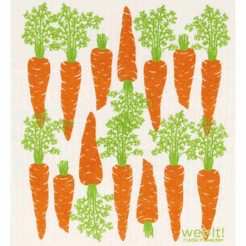 Two rows of seven carrots on the Wet-It carrots by row Swedish cloth