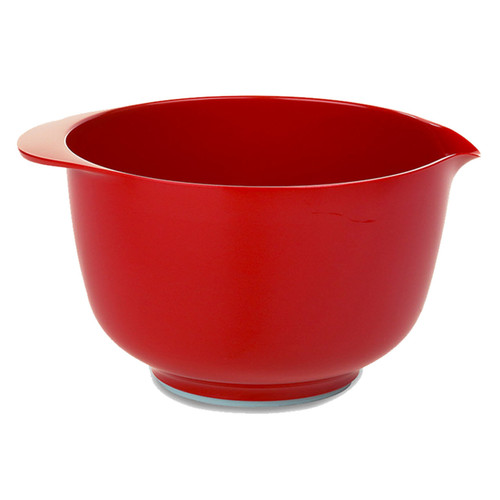 A side view of the 3L Rosti Margrethe Luna Red Mixing Bowl