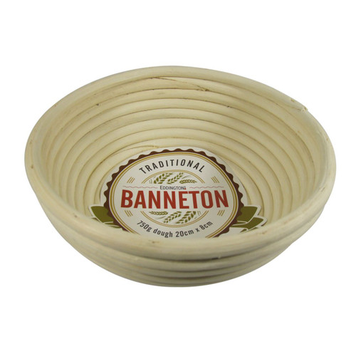 The 8-Inch Round Banneton Basket with a white background