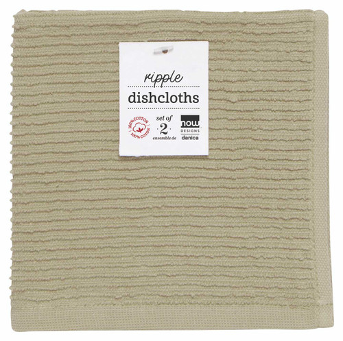 The sandstone Now Designs Ripple Cotton Dishcloths in packaging