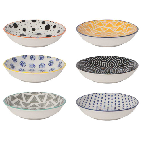The six pinch bowls in the Now Designs Bits & Dots Porcelain Pinch Bowl Set