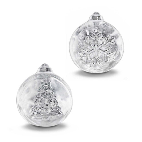 Ice cubes made with the Tovolo Tree & Snowflake Ornament Ice Molds with a white background