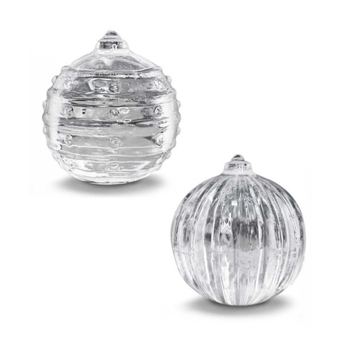 Ornament ice cubes made with the Tovolo Dots & Stripes Ornament Ice Molds with a white background