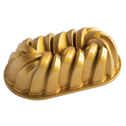 The Nordic Ware 75th Anniversary Braided Loaf Pan with a white background