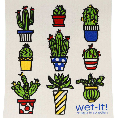 The Wet-It Swedish cloth designed with different types of cactus in pots