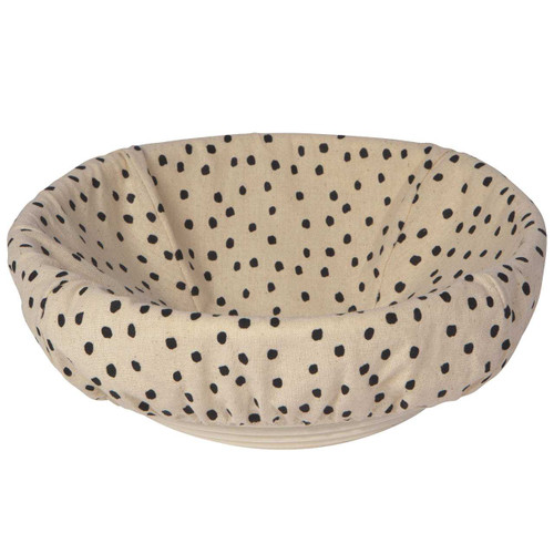 The Now Designs Round Dot Bannenton Basket Liner on a banneton basket