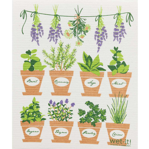 A close up of the Wet-It! Herb Garden big Swedish cloth