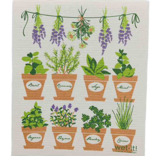 A close up of the Wet-It! Herb Garden big Swedish cloth