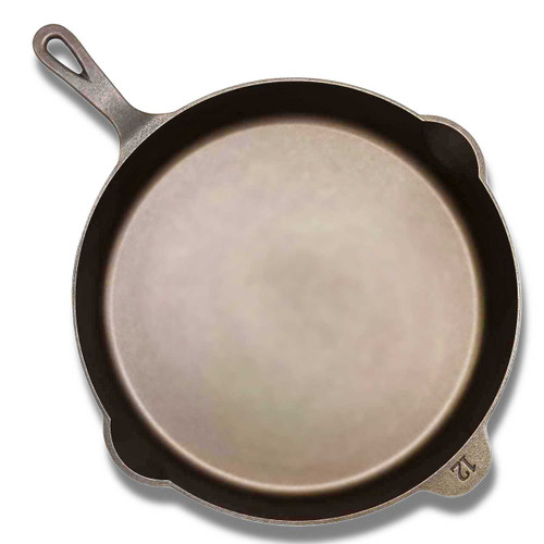 An overhead view of the Lancaster No. 12 cast iron skillet.
