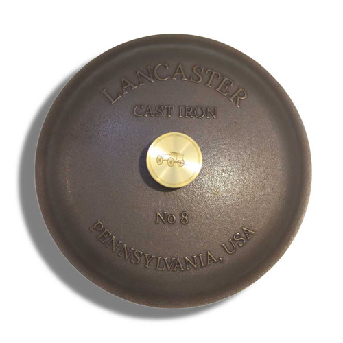 An overhead view of the top of the Lancaster No. 8 Cast Iron Lid