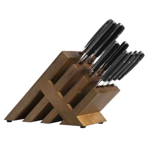 The Messermeister Avanata Damascus Knife Block set's knives and block