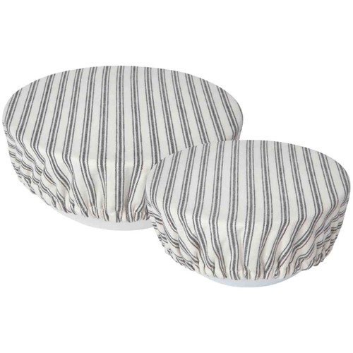The Now Designs Ticking Stripe Bowl Covers Set of 2 covers bowls.