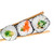 Three sushi rolls made with  the Helens Asian Kitchen sushi making kit held with chopsticks