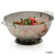 The RSVP International Endurance Precision Pierced 5 Qt Colander with strawberries on a white background