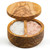 The RSVP Olive Wood Salt Box with Swivel lid with salt